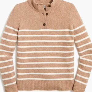 J. Crew Striped button-front pullover in extra-soft yarn Tan White Coastal Sz XS